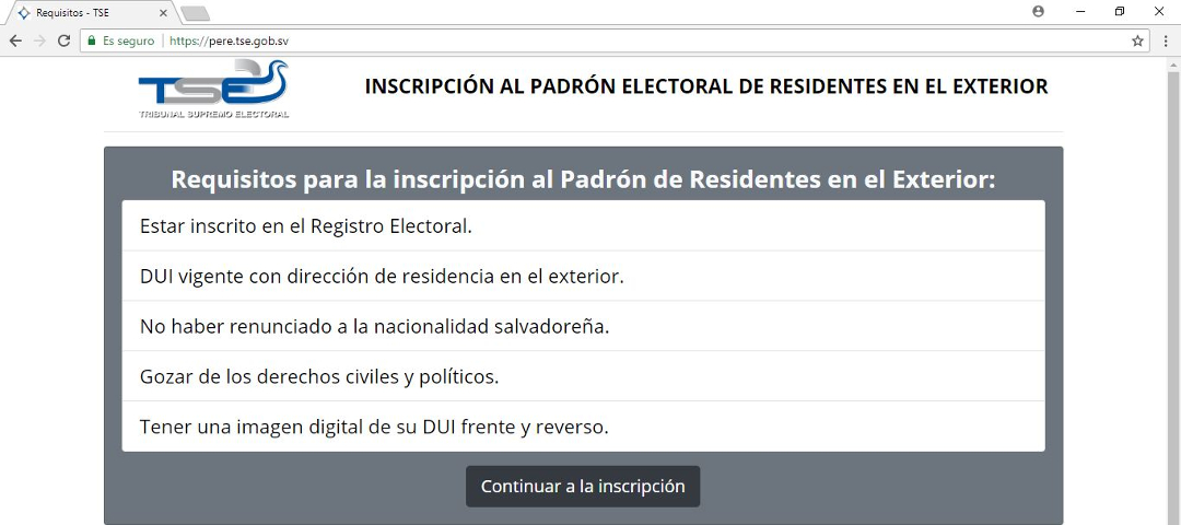 Más de 10 mil personas ya visitaron el sitio pere.tse.gob.sv para empadronarse y votar desde el exterior